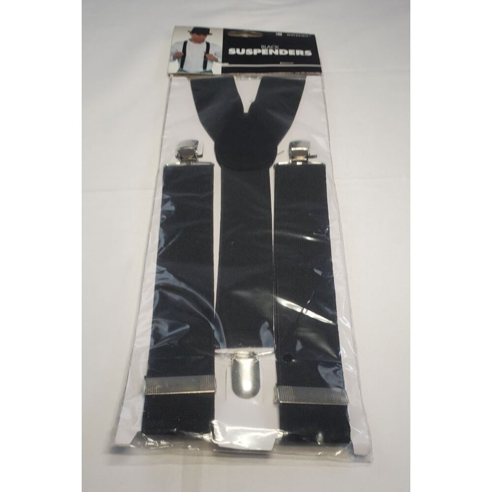 Amscan Bretelles Noir Suspenders Men's Black Stretch Expandable - NEW